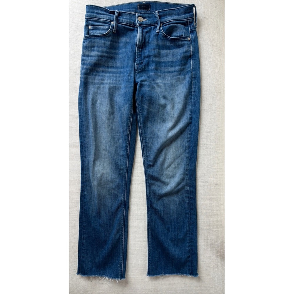 MOTHER 26 Mid Rise Dazzler Crop Fray Jeans Medium Wash